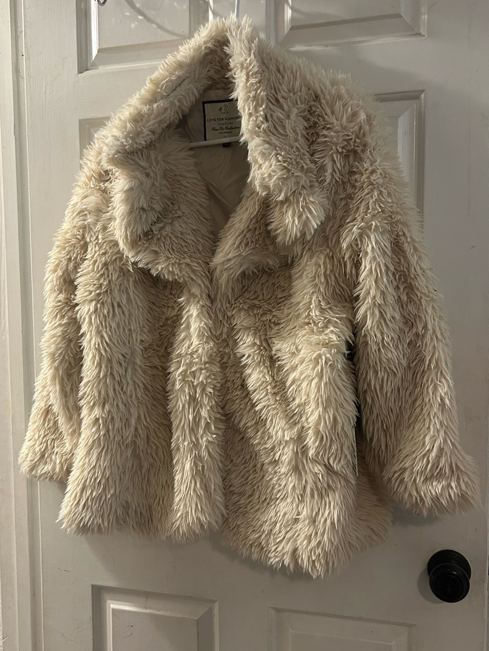 Women’s Cream Faux-Fur Pea Coat - Plush Short Jacket